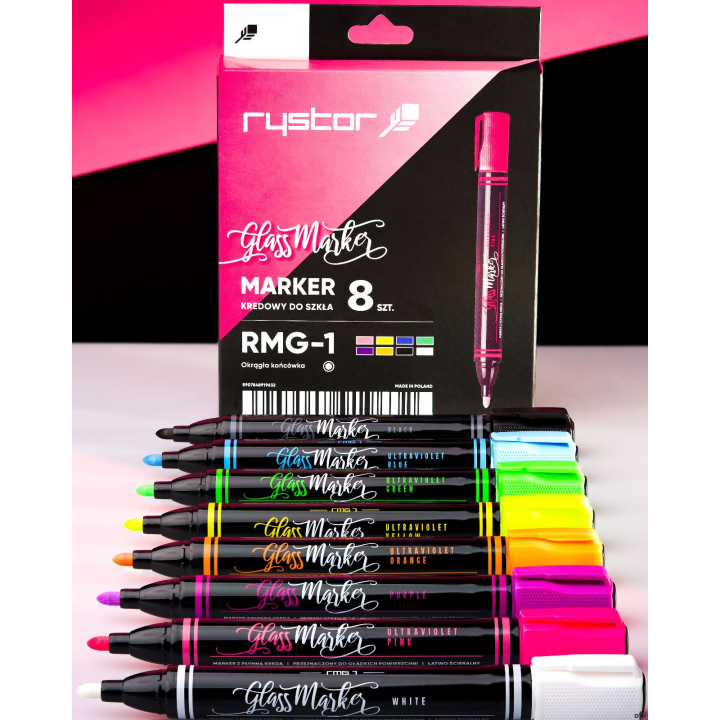 Marker do szkła RMG-1 8 szt. mix kol. etui GLASS MARKER 463-800 RYSTOR