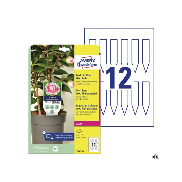 Tabliczki do oznaczania roślin, foliowe, 190_, 100 x 20 mm, 10 ark., Avery Zweckform T3005-10