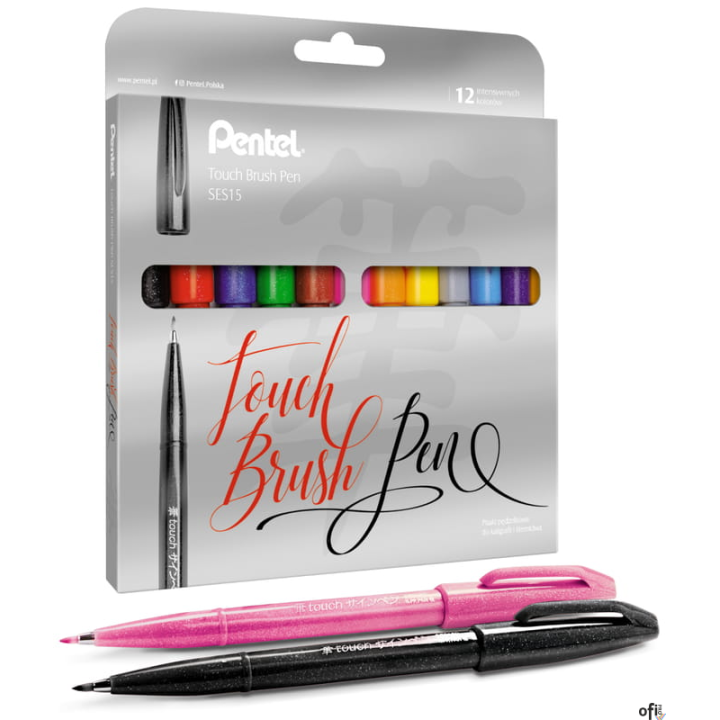 Zestaw pisaków pędzelkowych do kaligrafii i liternictwa  SES15C-ST12 PENTEL