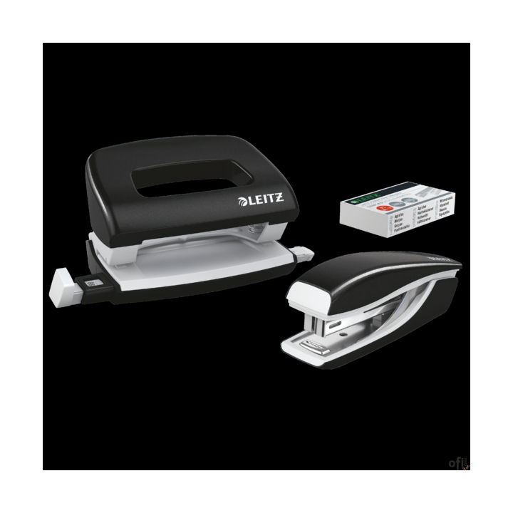 Zszywacz + dziurkacz metalowy Leitz Mini WOW, czarny, 10 lat gwarancji, 10 kartek 55612095