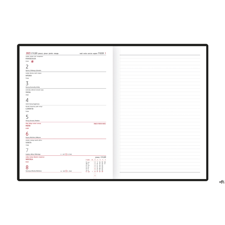 Kalendarz B-5 NOTE książkowy (NT2), 02 - granat gratta / wstawka 2023 TELEGRAPH