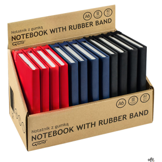 Notatnik z gumką A6/80 kartek, 80g/kratka, mix kolorów, 150-1416 GRAND