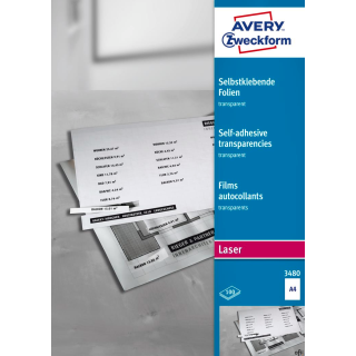 Przezroczyste folie samoprzylepne 3480 A4 100ark powlekane, grubość 0,14 mm, Avery Zweckform