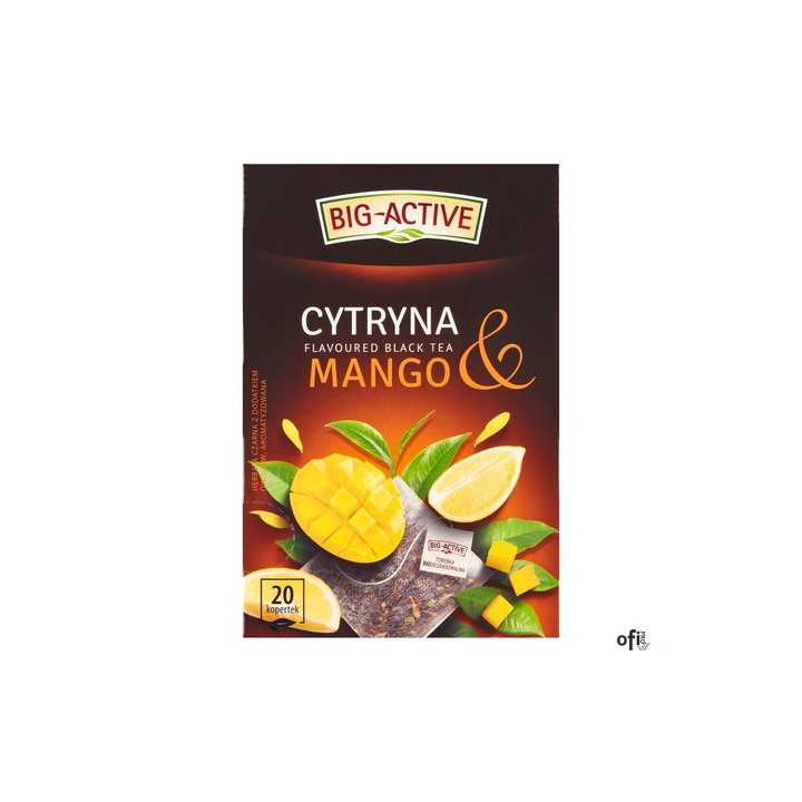 Herbata BIG-ACTIVE Cytryna & Mango 20 torebek/40g z kawałkami owoców czarna