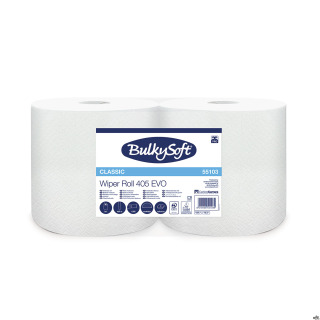 Czyściwo papierowe BulkySoft Classic, 2 warstwy, kolor biały, celuloza, długość 405m. 2 rolki/op.Numer artykułu: 55103BULKYSOFT 