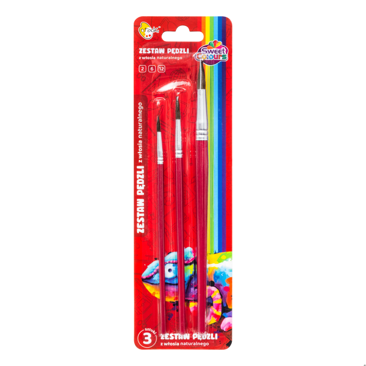 Zestaw pędzli 3 sztuki z włosia naturalnego nr: 2,6,12 Sweet Colours 60744 OTOCKI
