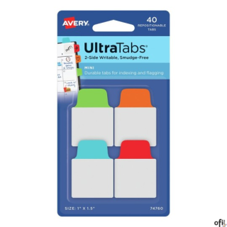 Ultra Tabs - samoprzylepne zakładki indeksujące, kolorowe, klasyczne, 25,4x38, 40 szt., Avery Zweckform 74760