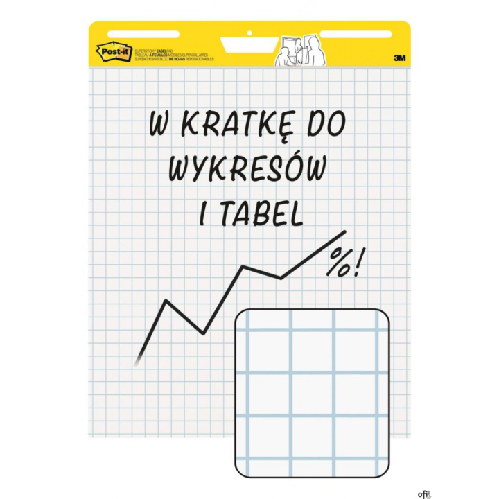 Samoprzylepne arkusze konferencyjne Post-it_ Super Sticky, na flipchart, 63,5x76,2cm, w kratkę do wykresów, 30 kart., białe